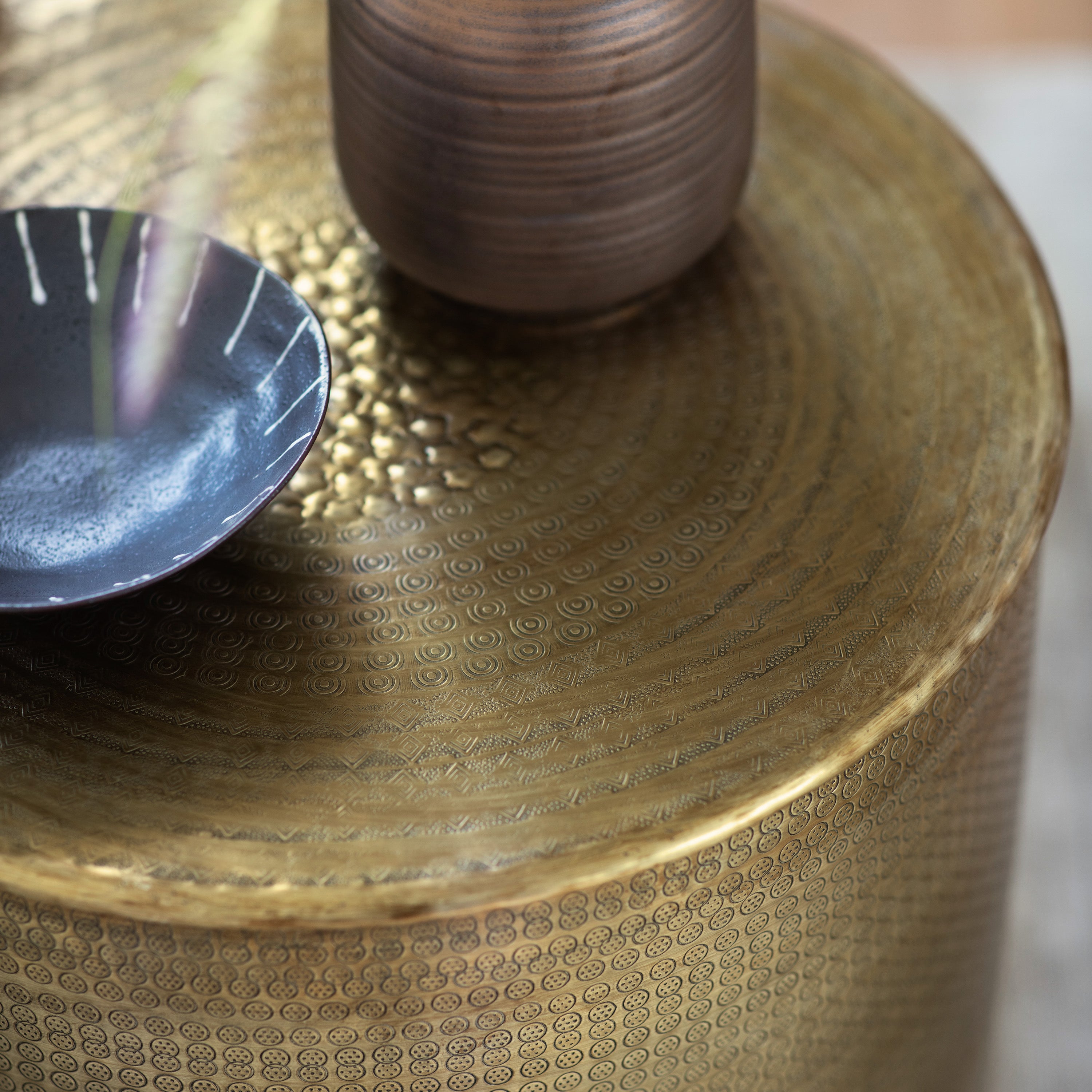 Ayesha Hammered Gold Drum Round Side Table